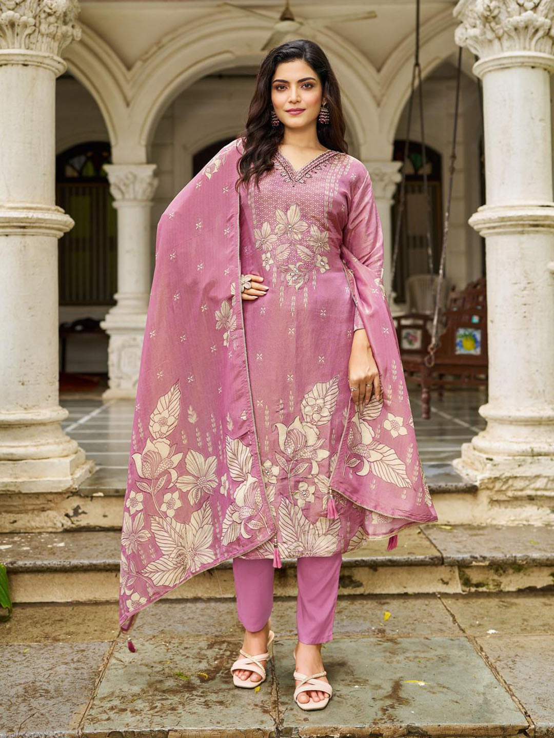 Printed Muslin Kurta With Pants &amp; Dupatta