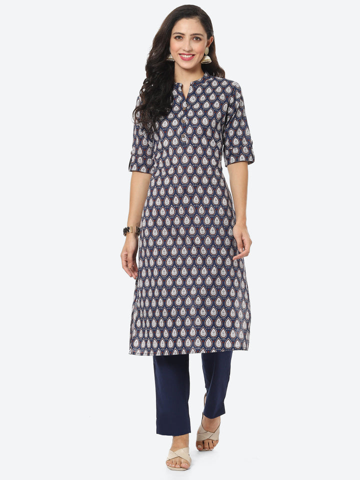 Blue Printed Cotton Kurti
