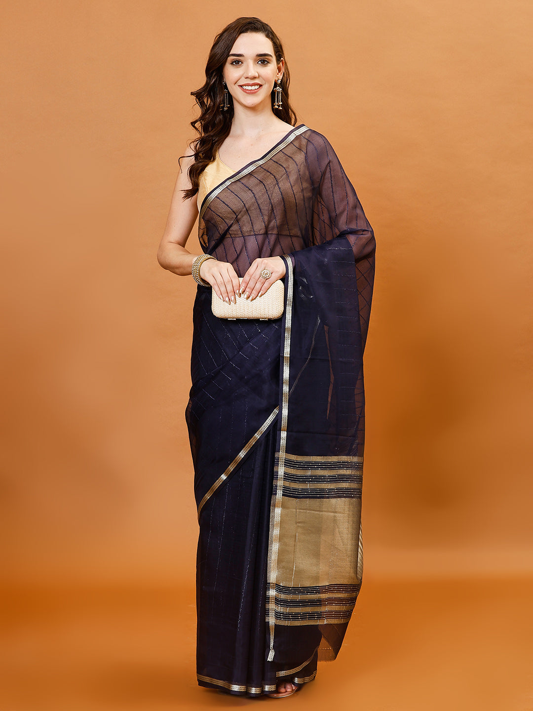 Plain Zari Border Organza Saree