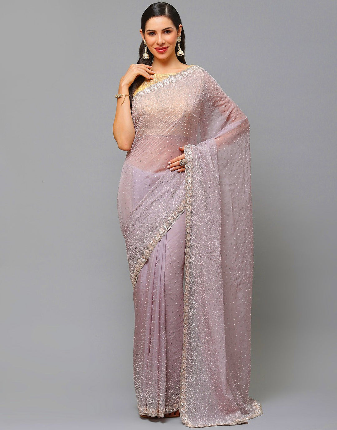 Embroidery Aqua Green and Mauve Saree