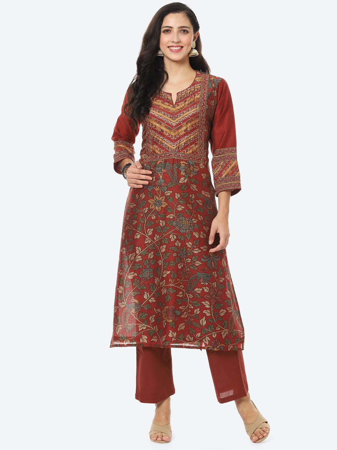 Floral Printed Chanderi Kurti With Pant