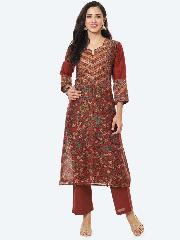 Floral Printed Chanderi Kurti With Pant