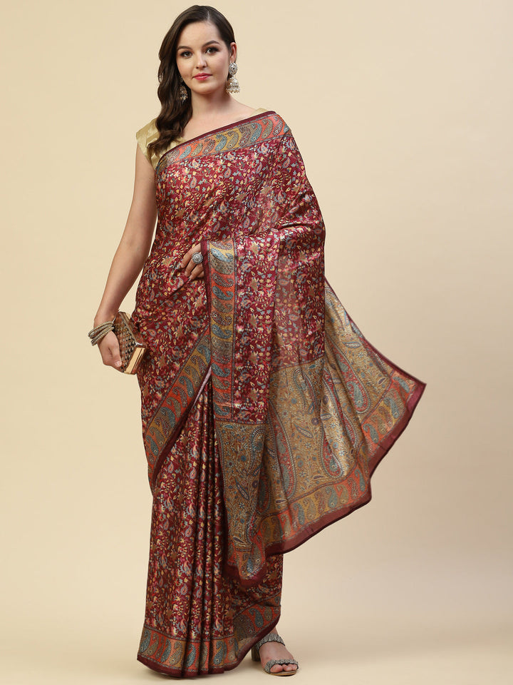 Floral Printed Satin Saree