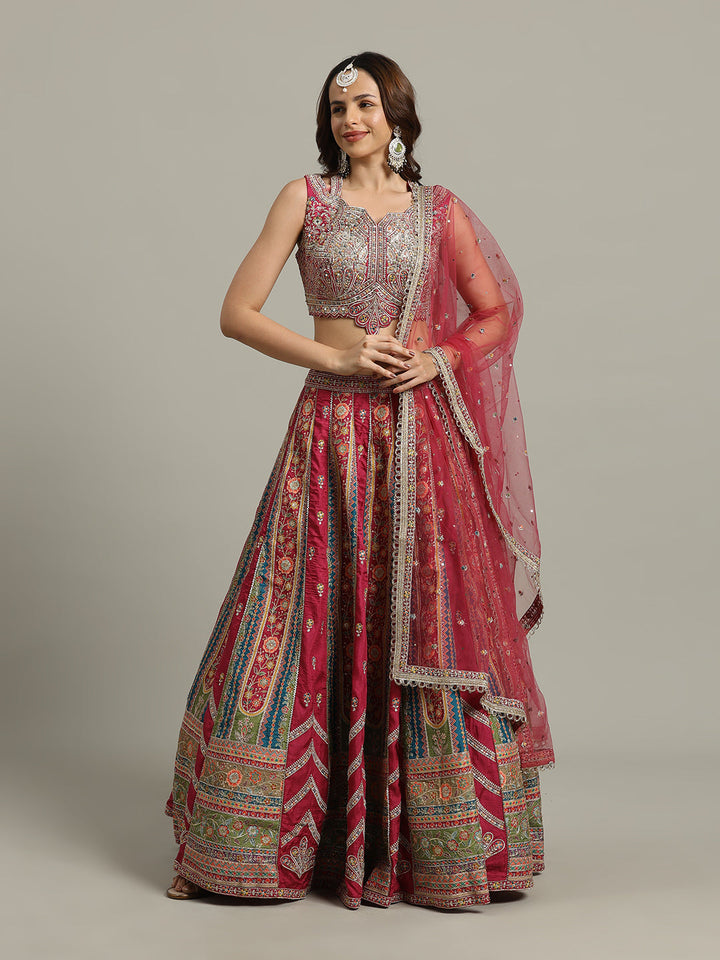 Multi Kali Art Silk Choli With Lehenga &amp; Dupatta