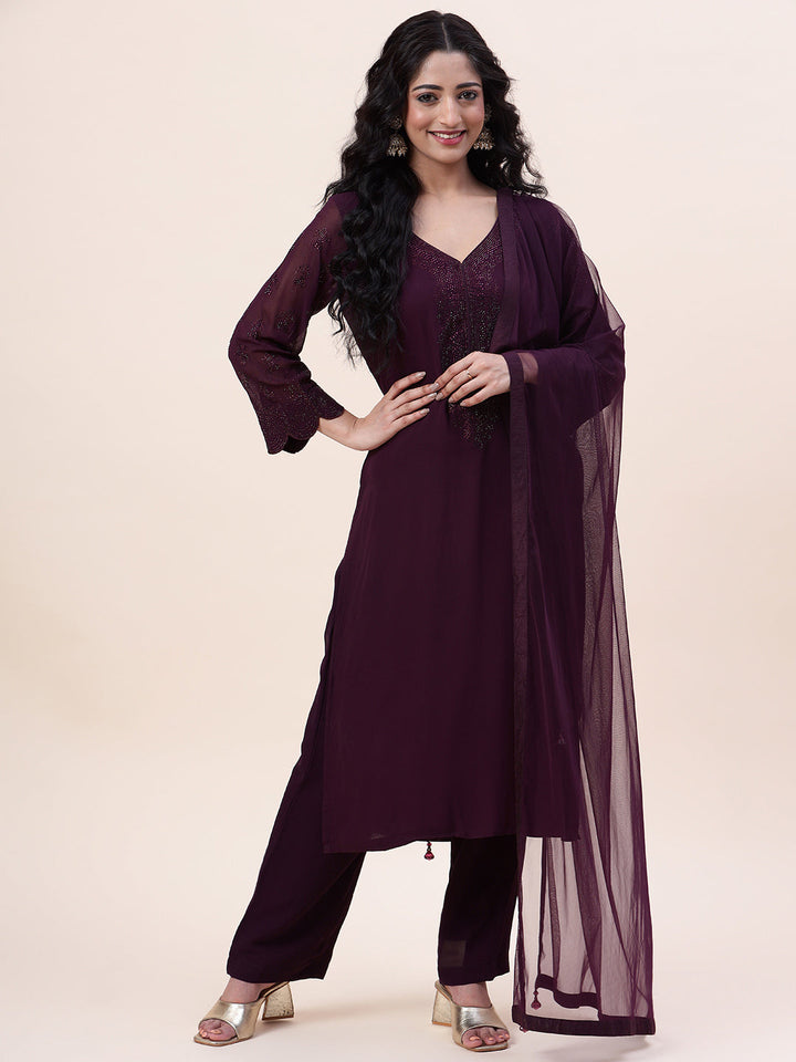 Swarovski Georgette Kurta With Sharara &amp; Dupatta