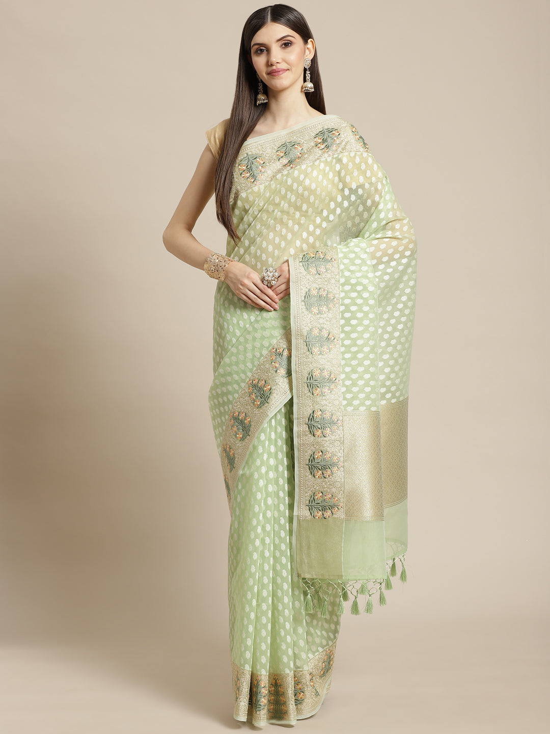Resham Border Cotton Embroidered Saree