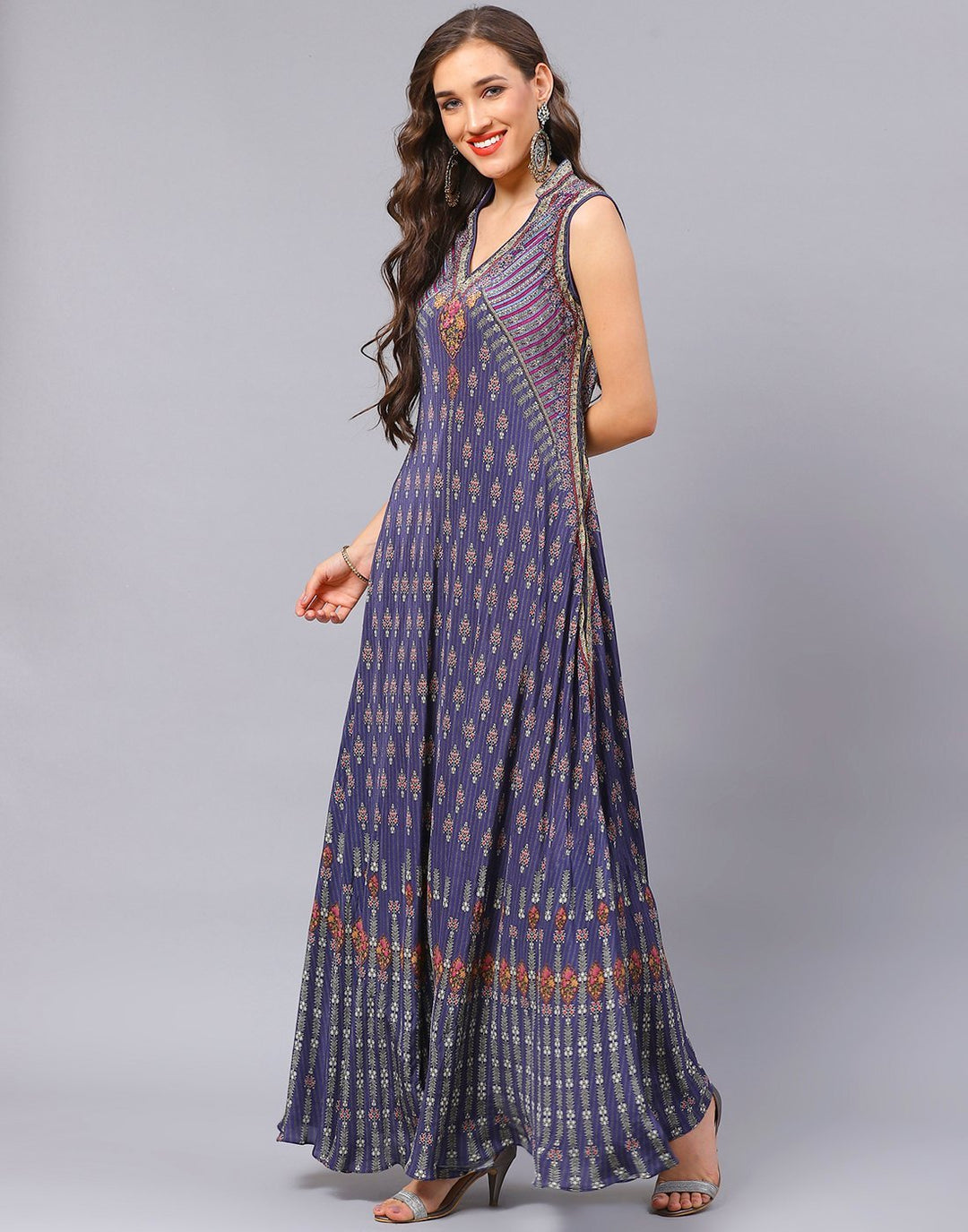 Blue Crepe Digital Printed Dress