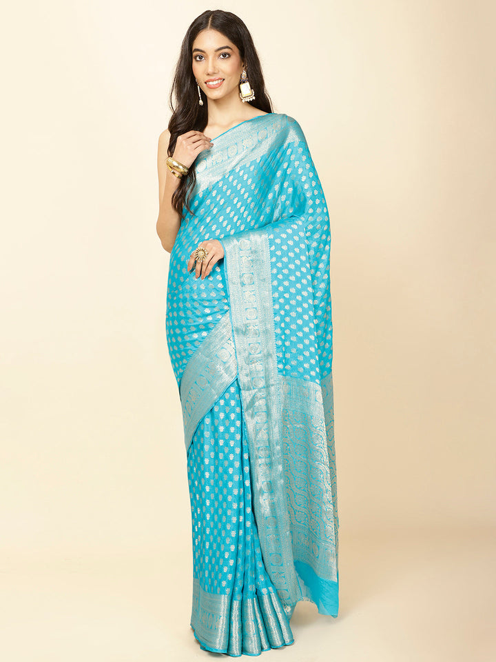 Zari Border Booti Plain Crepe Saree