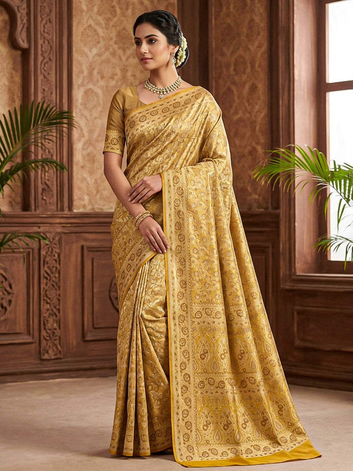 Mustard Woven Design Satan Resham Banarasi Saree