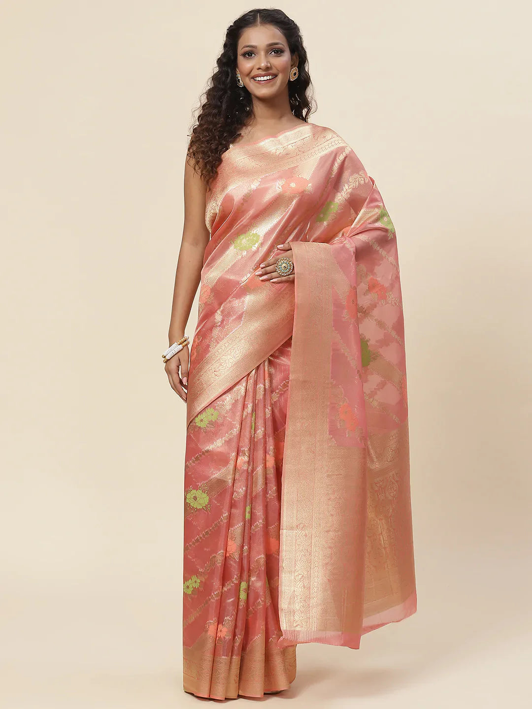 Floral Zari Jaal Handloom Woven Saree