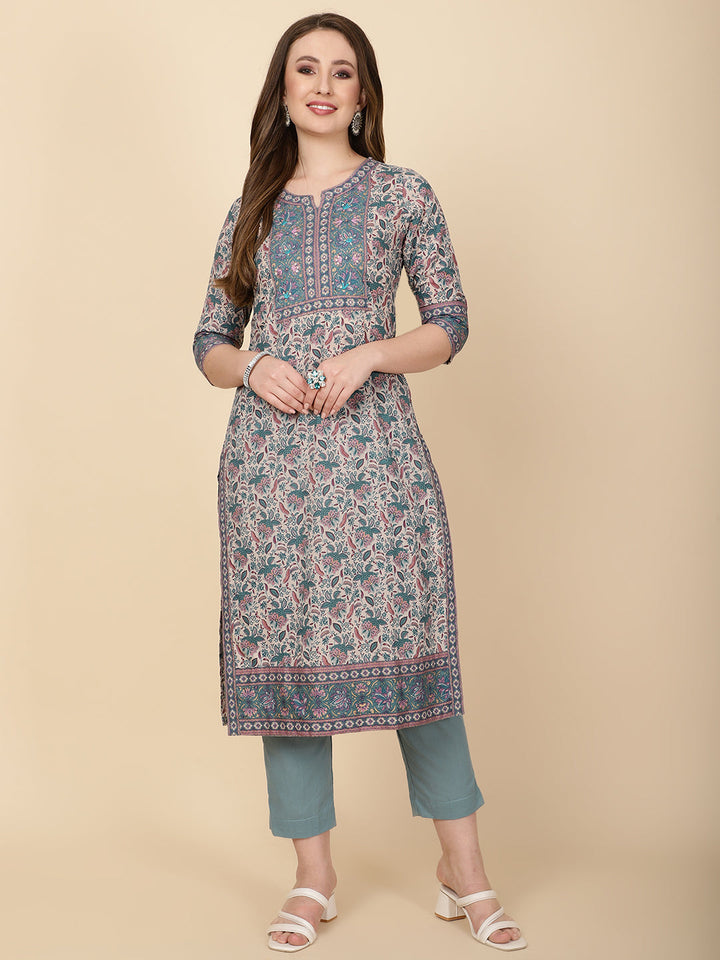 Floral Printed Cotton Kurta With Pants