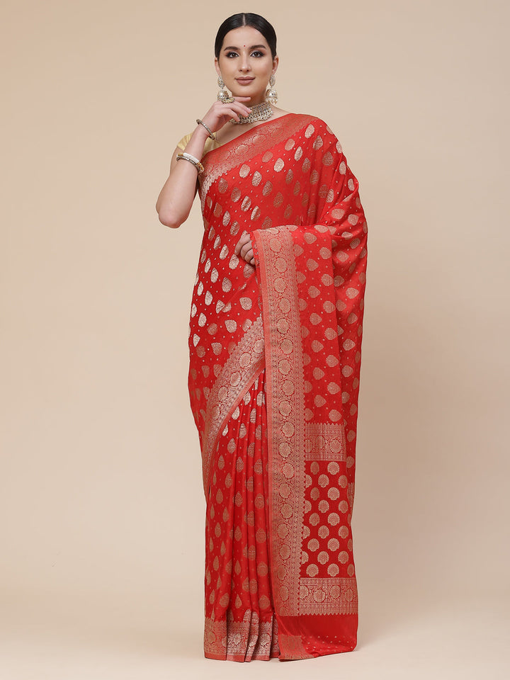 Zari Booti Crepe Plain Saree