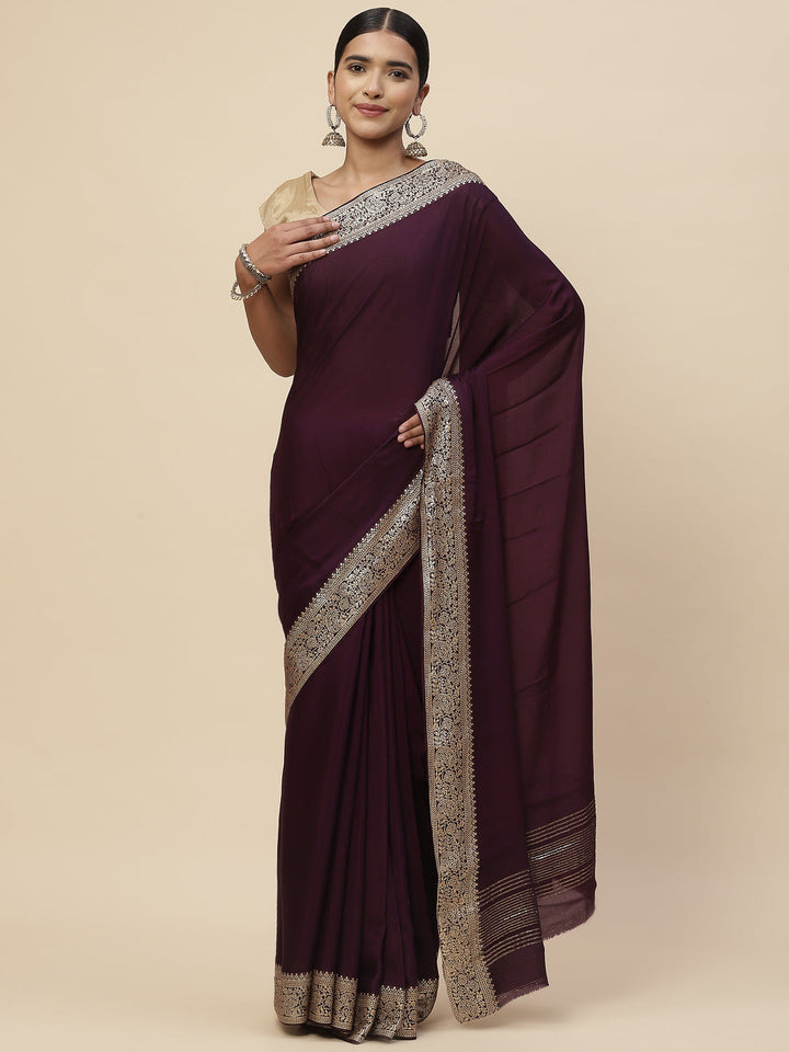 Zari Border Crepe Plain Saree