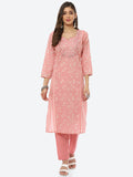 Mirror Work Printed Cotton Kurta With Pant