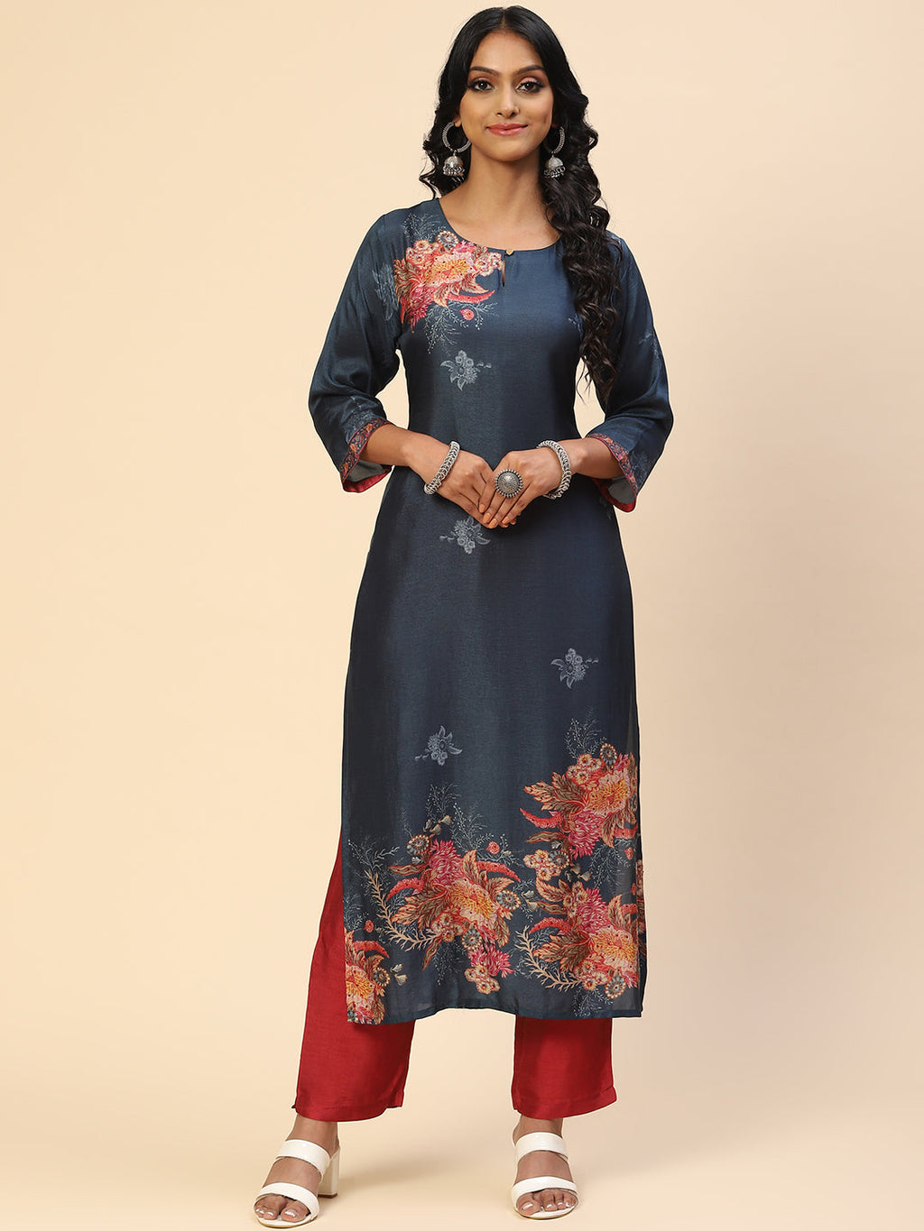 Floral Printed Cotton Kurta With Pants