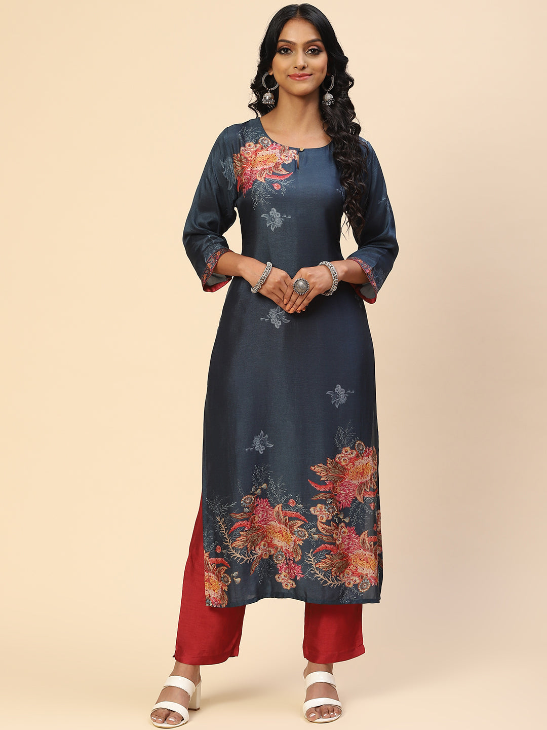 Floral Printed Cotton Kurta With Pants