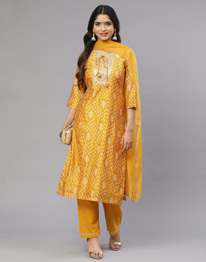 Hot pink and Mustard Cotton Chanderi Salwar Kameez