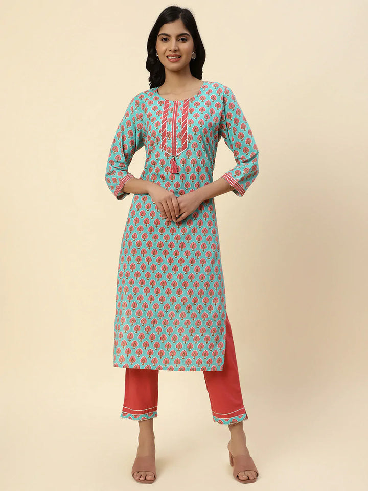 Printed Cotton Kurta With Palazzo