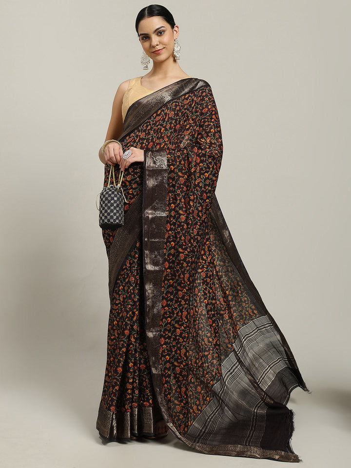 Digital Printed Cotton Blend Woven Saree