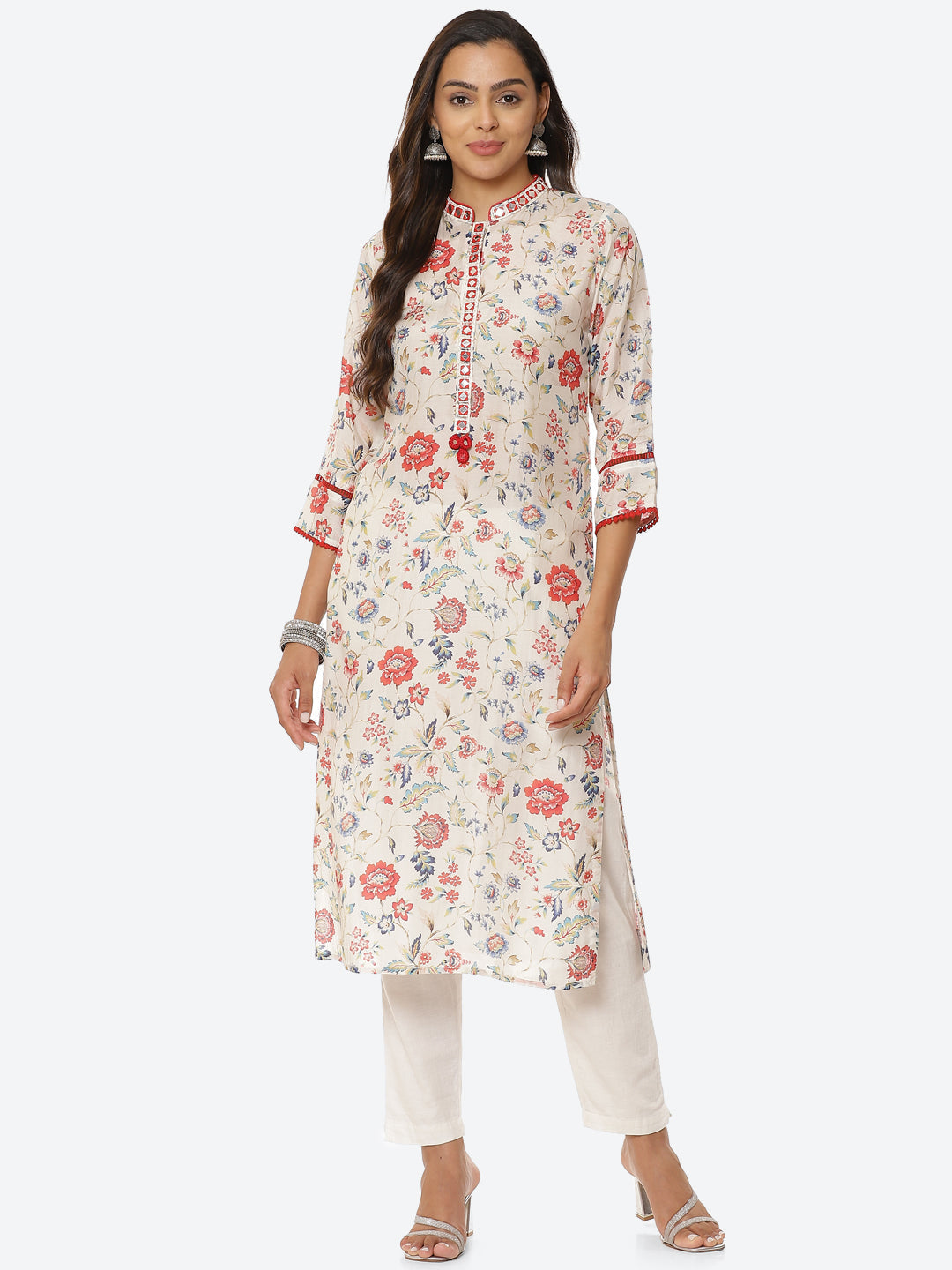 Printed Neck Patti Muslin Kurta