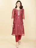 Floral Printed Chanderi Kurta With Pants
