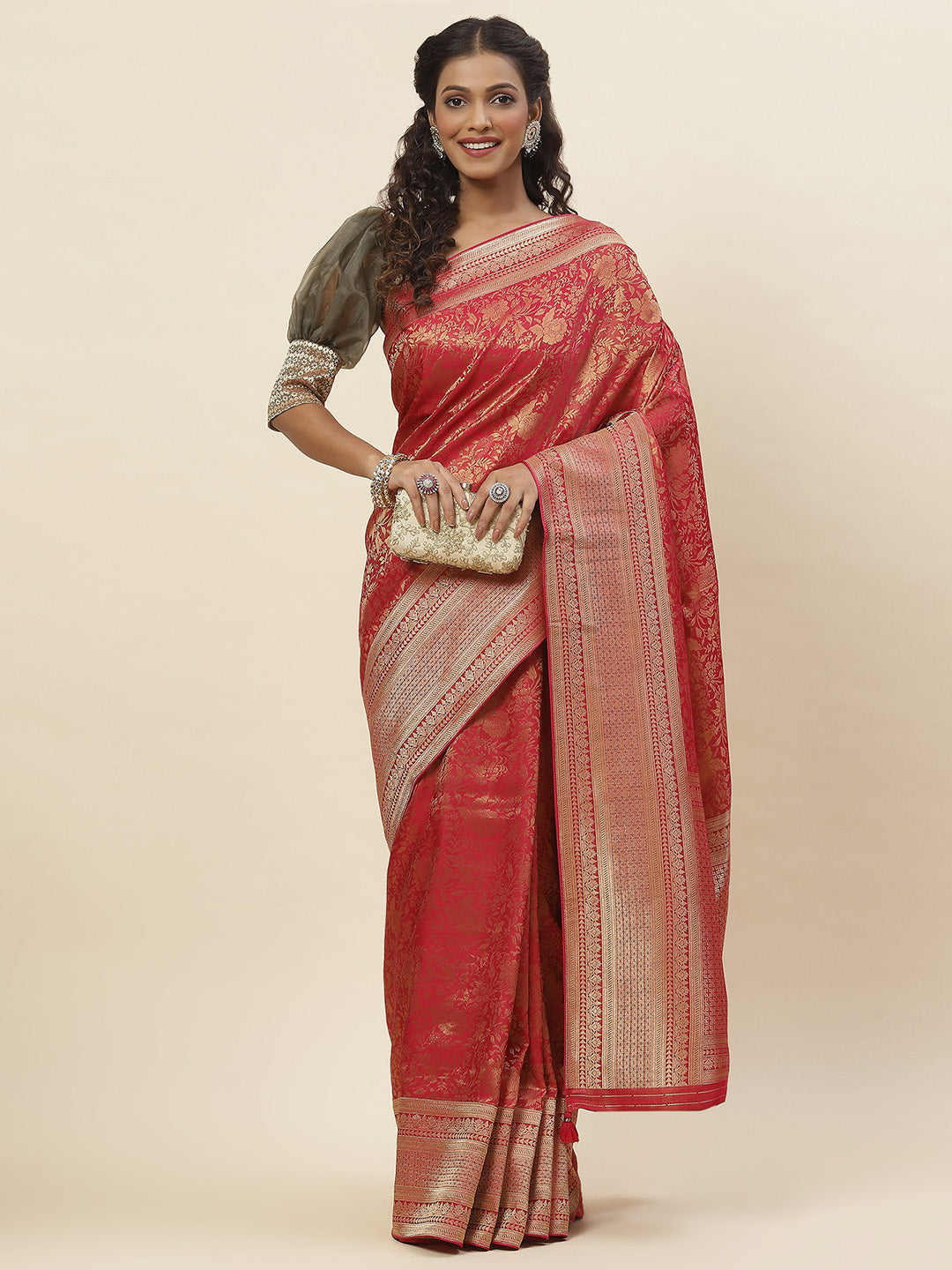 Zari Jaal Woven Satin Saree