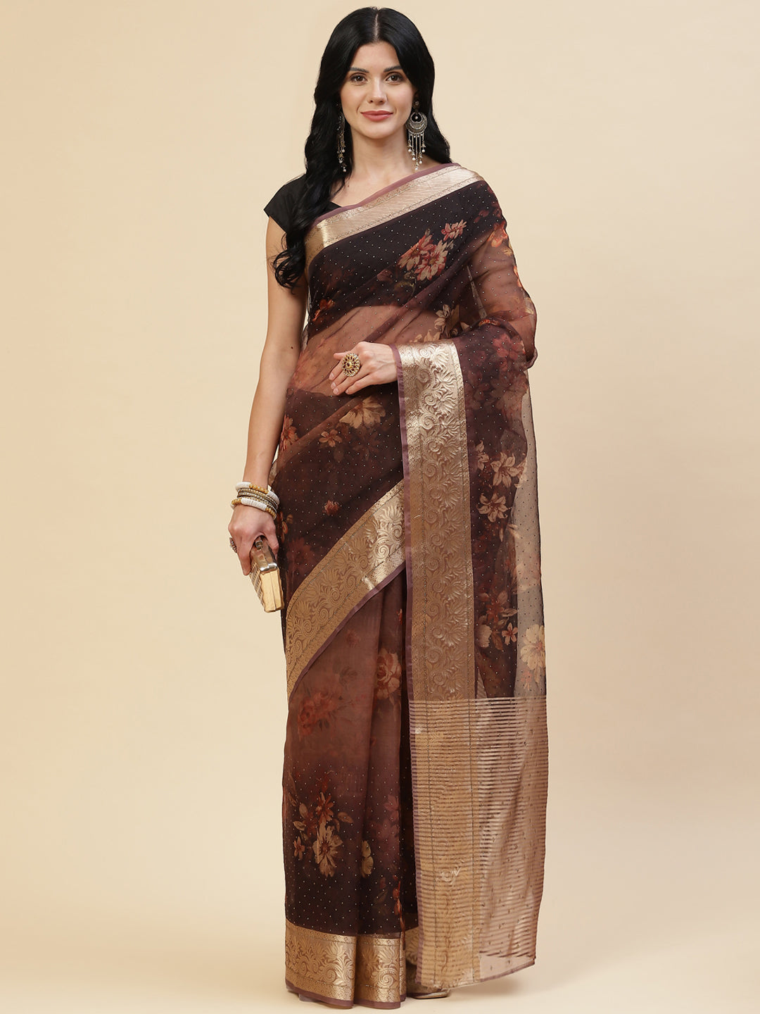 Digital Floral Stone Satin Printed Saree