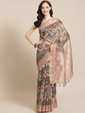 Floral Digital Printed Banarasi Pallu Cotton Chanderi Saree