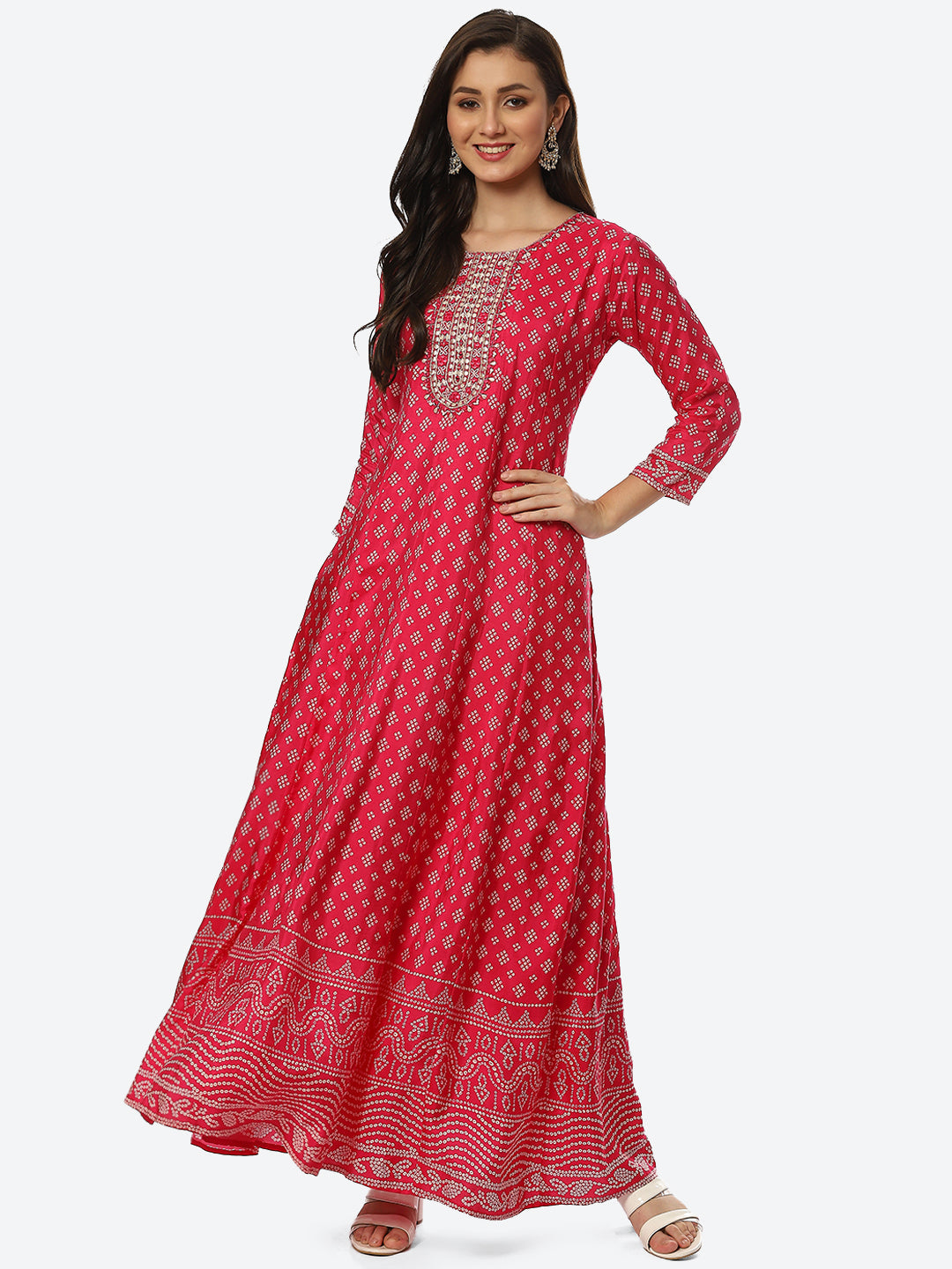 Mirror Neck Printed Handloom Flared Kurta