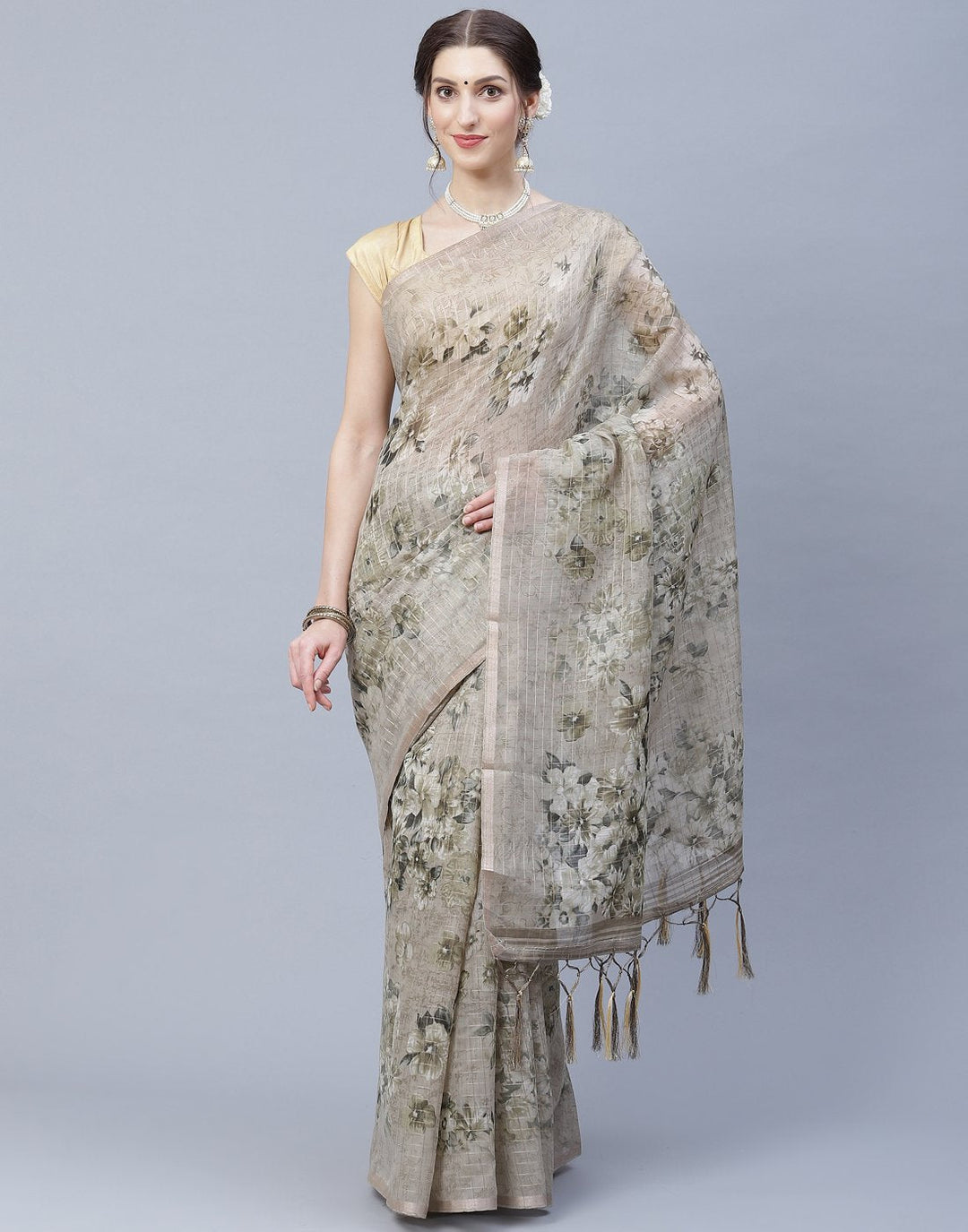 Digital Floral Print Cotton Linen Saree