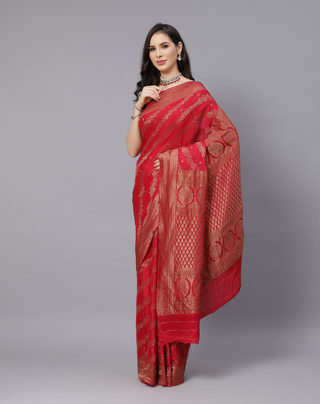 Beautiful Antique Zari Jaal Crepe Saree