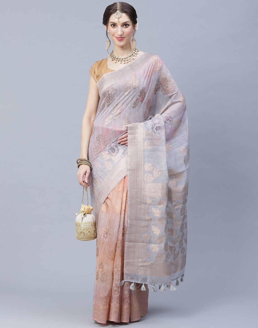 Floral Print Cotton Chanderi Saree