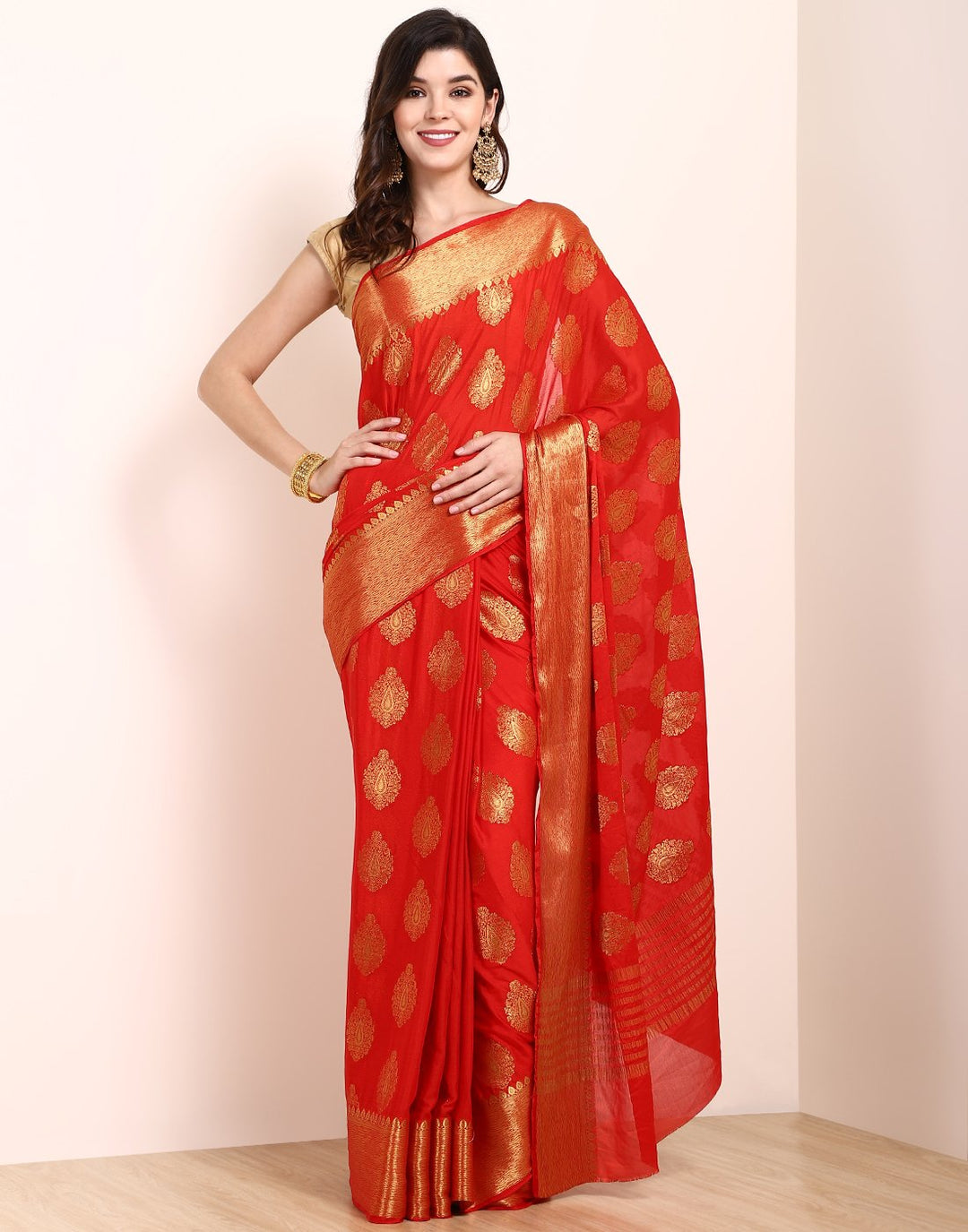 Red Art Crape Saree