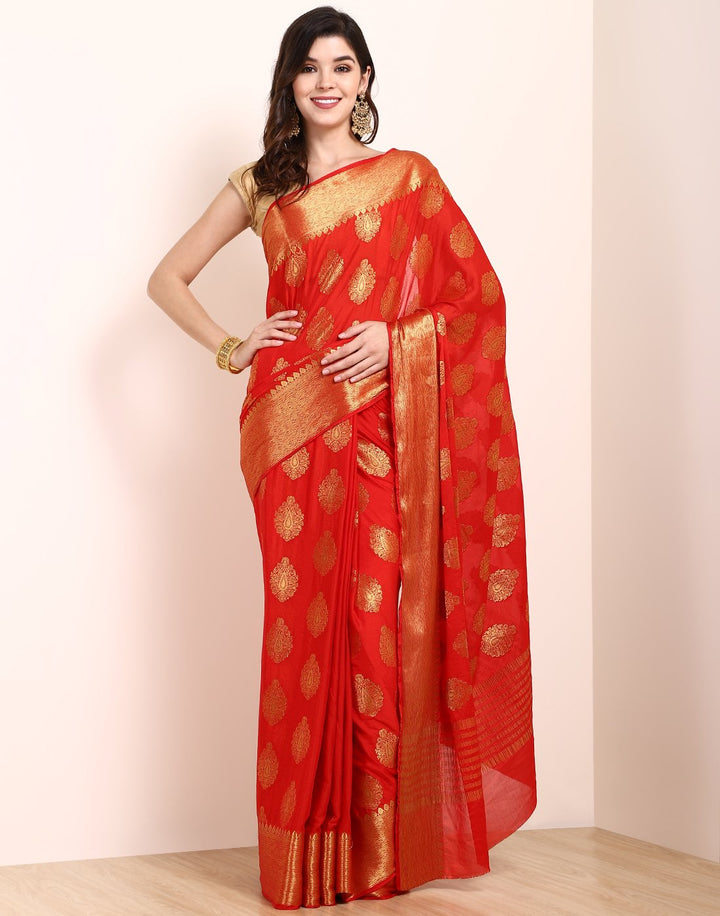 Red Art Crape Saree