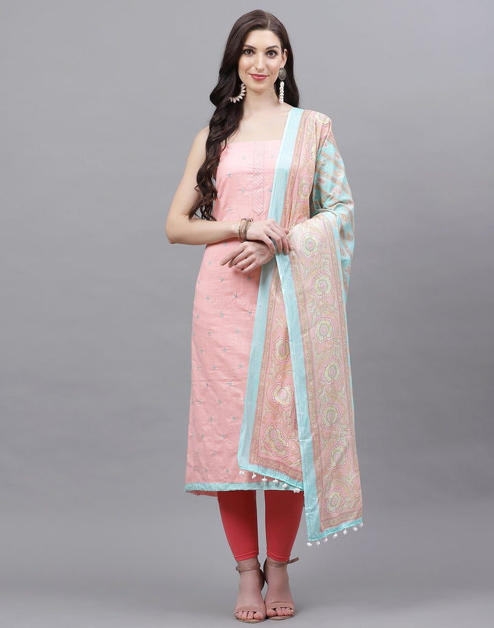 Cotton Embroidered Suit piece with printed dupatta