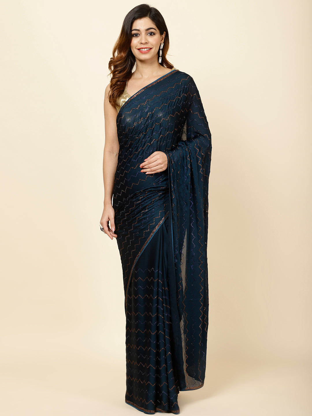 Stone Embroidered Chiffon Saree