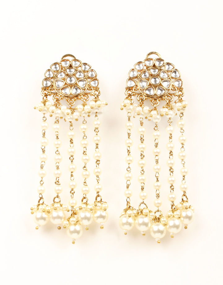 Golden Pearl And Stone Earring