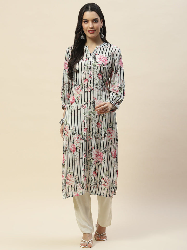 Floral Print Muslin Kurta With Pants