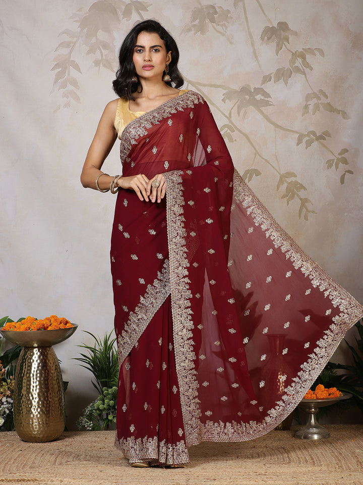 Zari Embroidered Georgette Saree