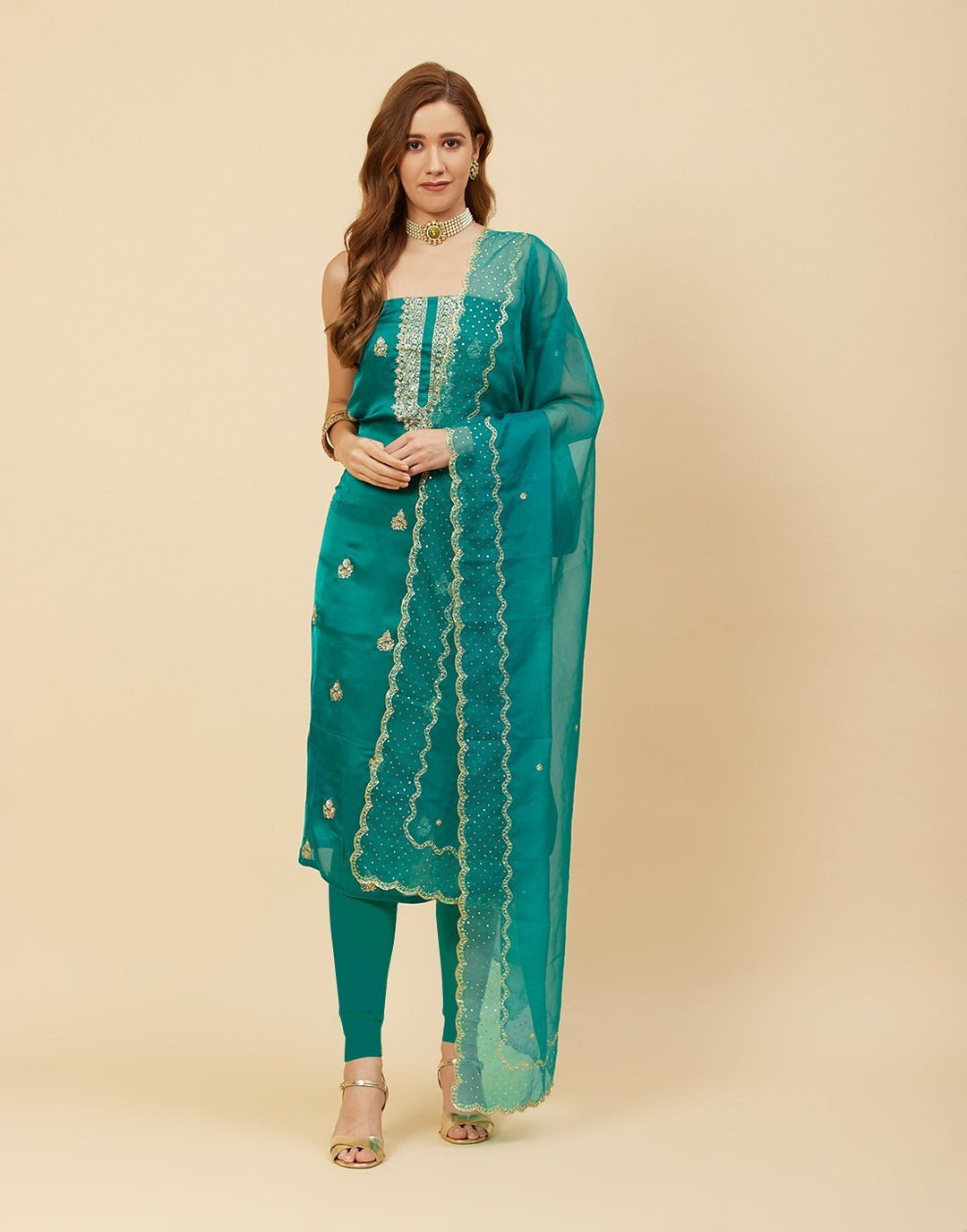 Embroidered Organza Suit Piece With Dupatta