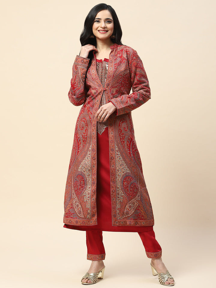 Resham Jaal Woven Pashmina Kurta With Pants &amp; Jacket
