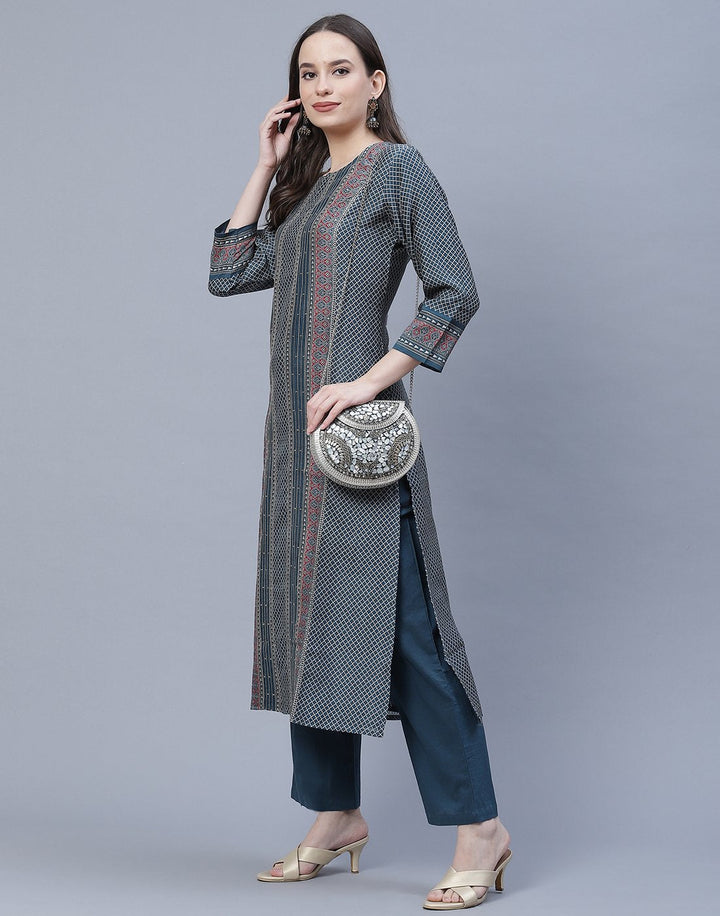 Chanderi Printed Kurti Pant Set