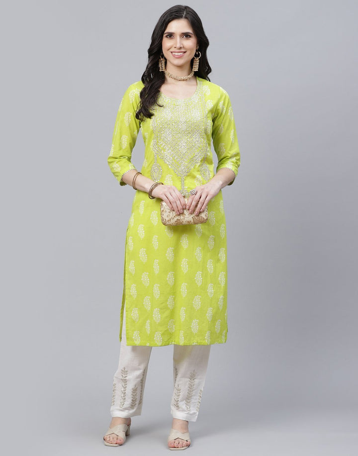 Paisley Print Cotton Kurti with Pant