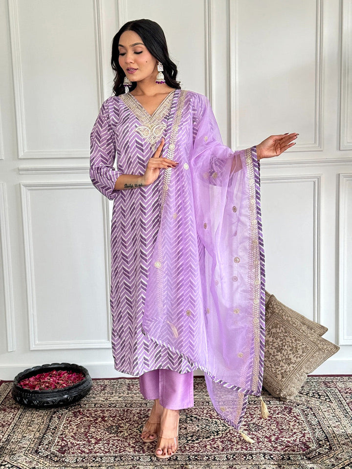 Neck Embroidery Cotton Blend Kurta With Pants &amp; Dupatta