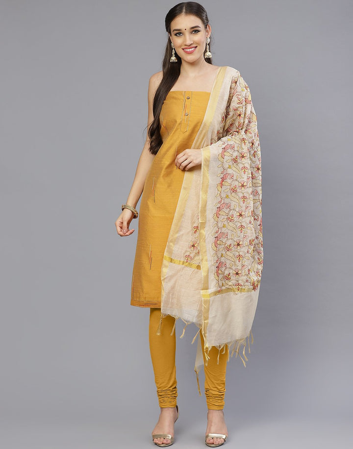 Chanderi Embroidered Suit Piece with fancy dupatta