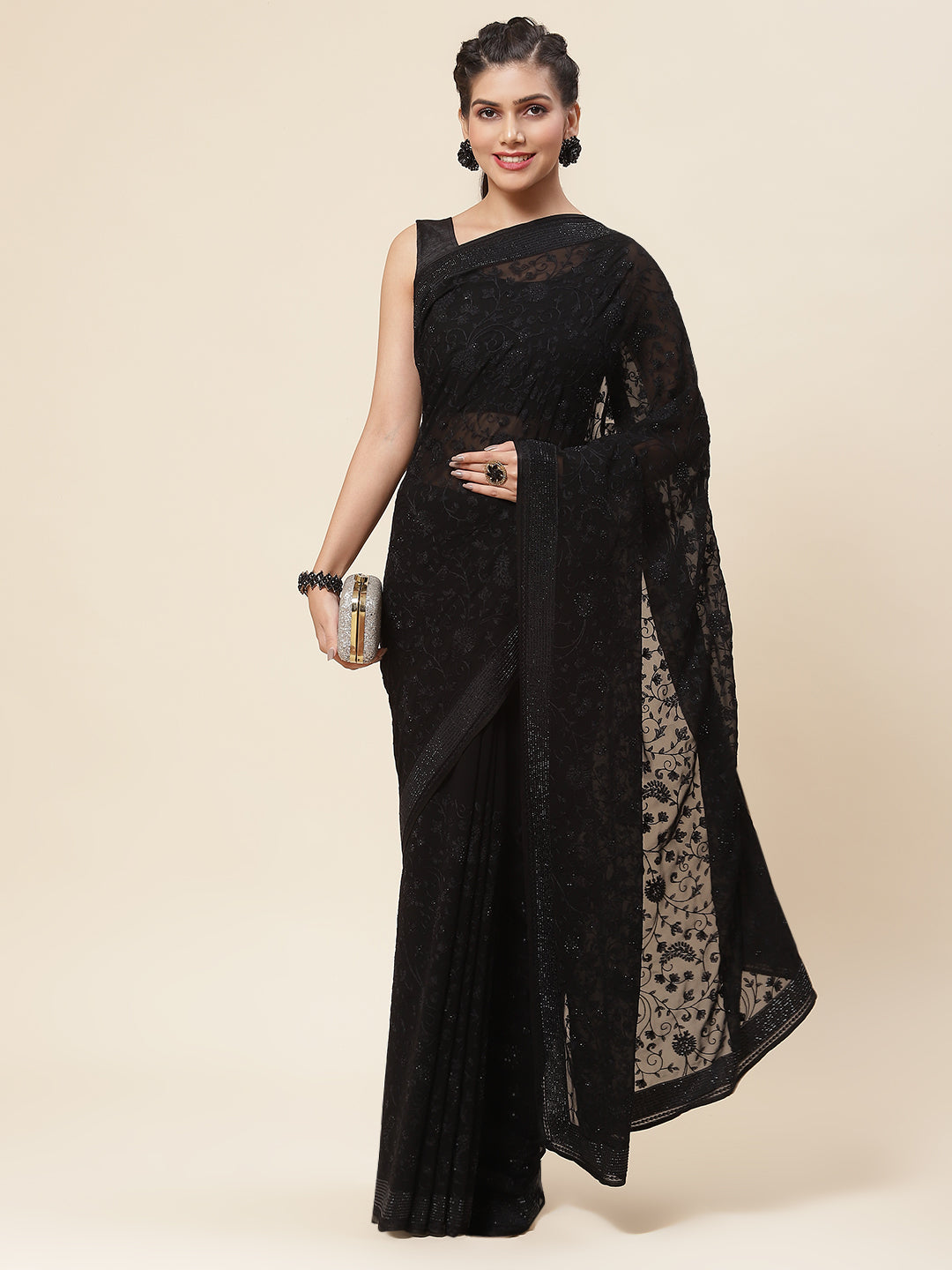 Floral Embroidered Georgette Saree