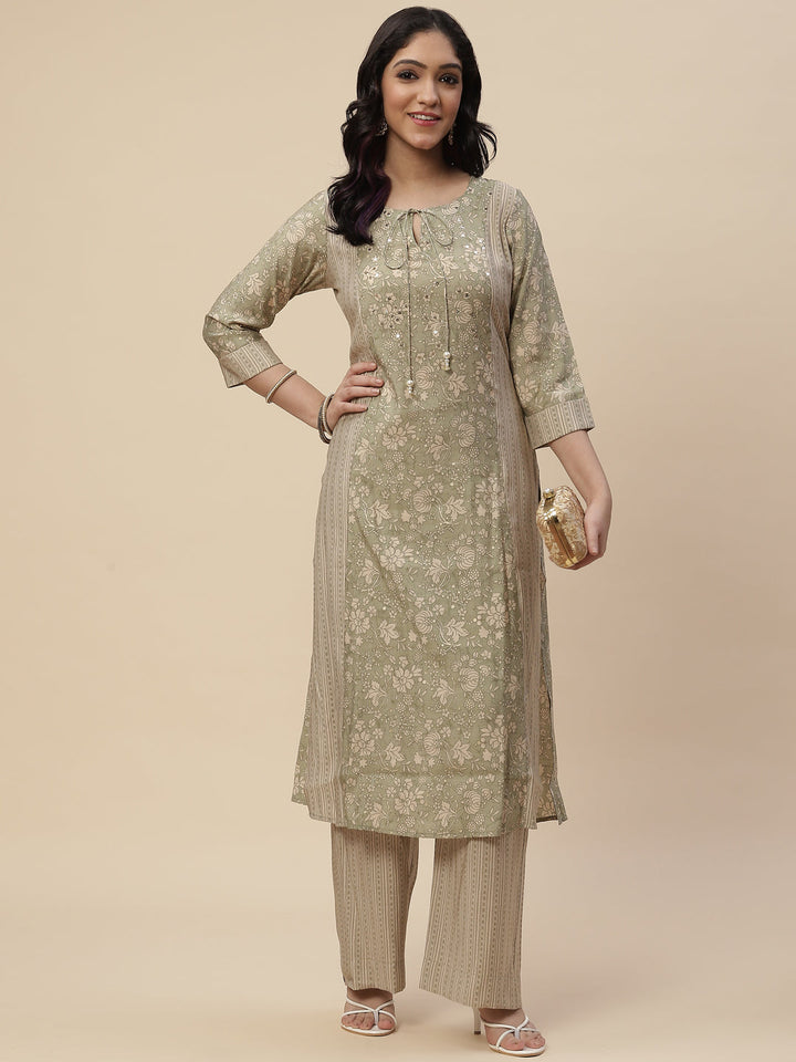 Printed Crepe Kurta With Palazzo