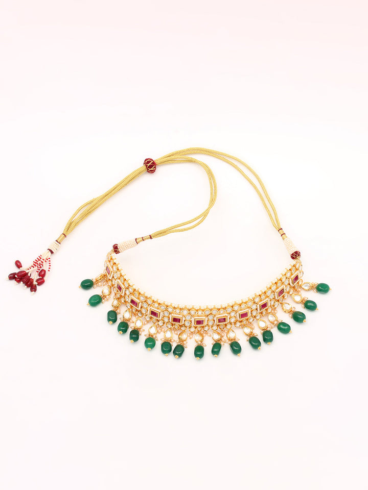 Gold Plated Kundan Necklace With Earrings