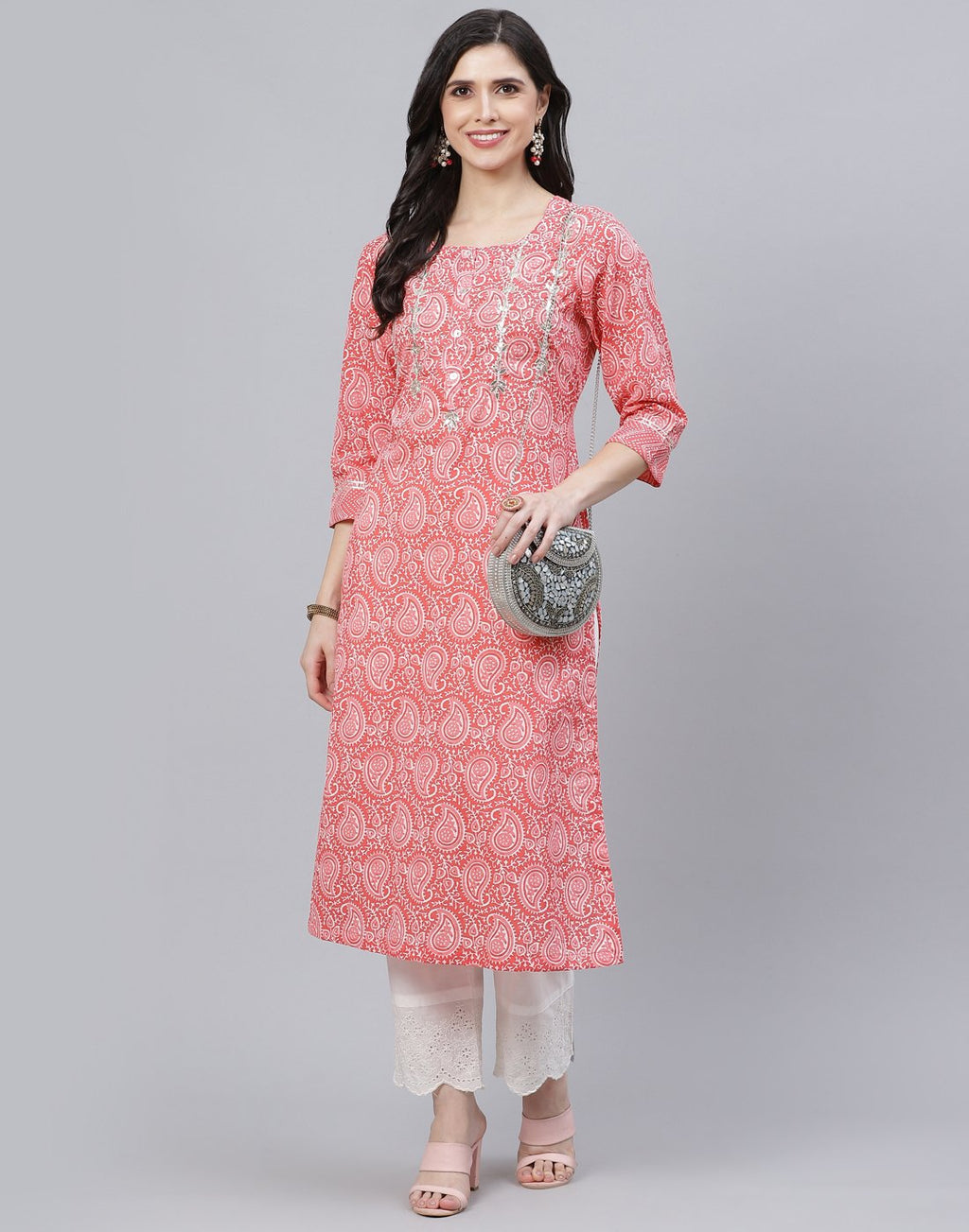 Printed Cotton Kurti Set with Gota Work
