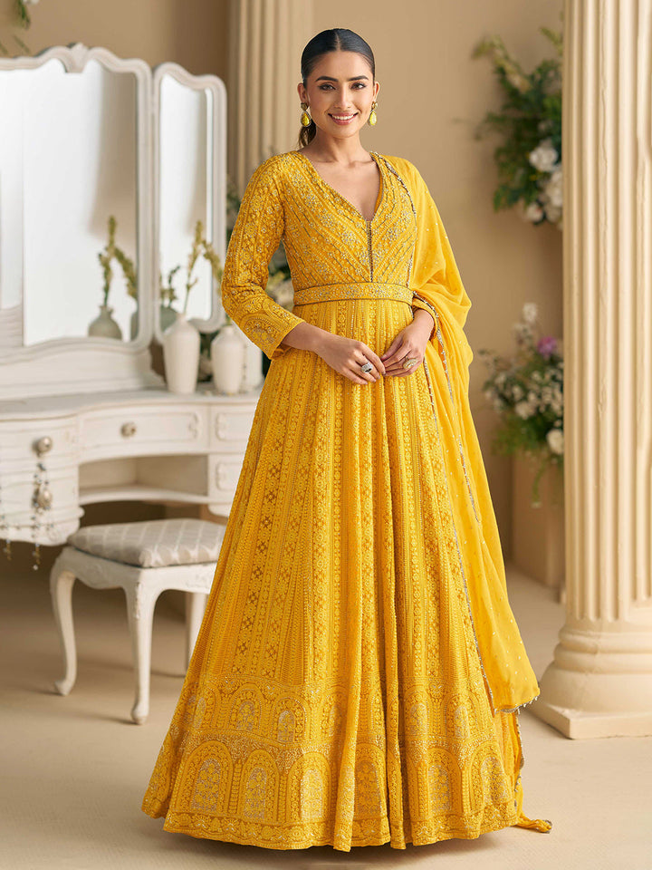 Embroidered Geogrette Gown With Dupatta